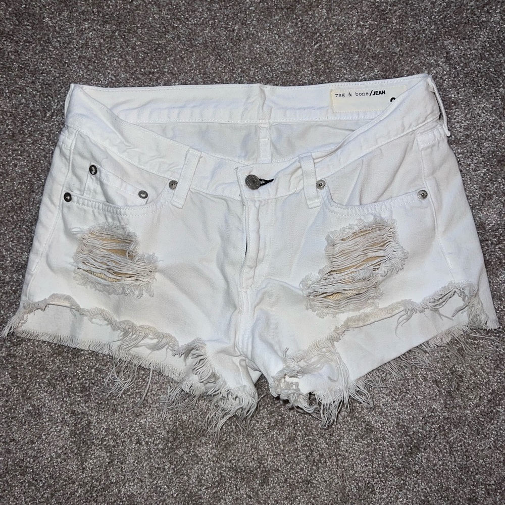 Rag & Bone White Distressed Destroyed Denim Jean Cut Off Shorts size 25